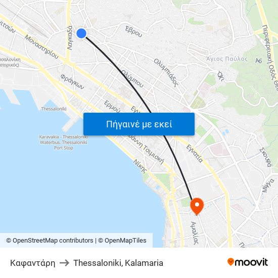 Καφαντάρη to Thessaloniki, Kalamaria map