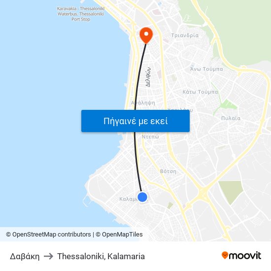 Δαβάκη to Thessaloniki, Kalamaria map