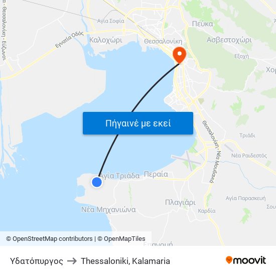 Υδατόπυργος to Thessaloniki, Kalamaria map