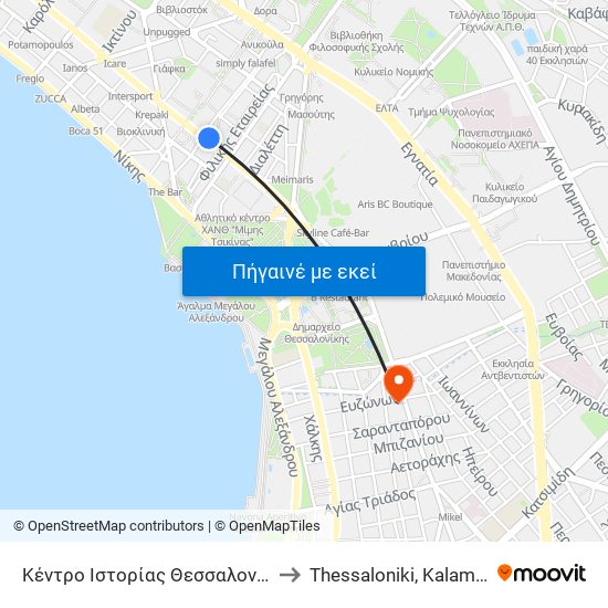 Κέντρο Ιστορίας Θεσσαλονίκης to Thessaloniki, Kalamaria map