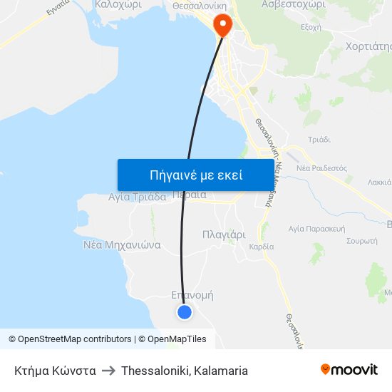 Κτήμα Κώνστα to Thessaloniki, Kalamaria map