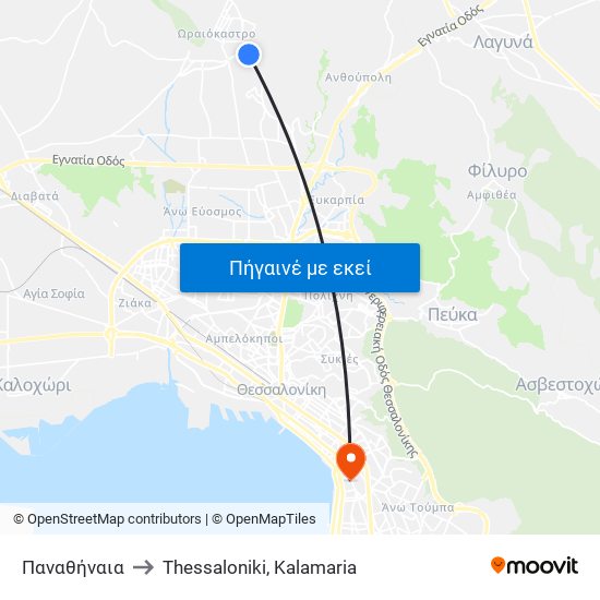 Παναθήναια to Thessaloniki, Kalamaria map