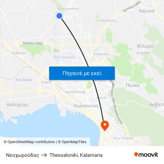 Νεοχωρούδας to Thessaloniki, Kalamaria map