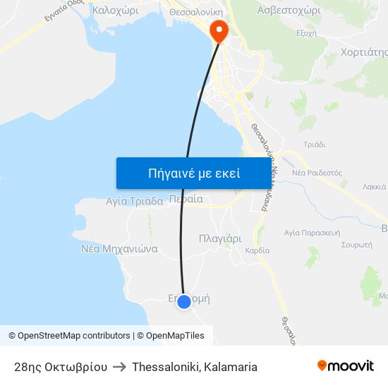 28ης Οκτωβρίου to Thessaloniki, Kalamaria map