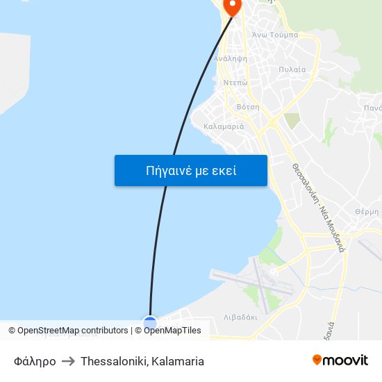 Φάληρο to Thessaloniki, Kalamaria map