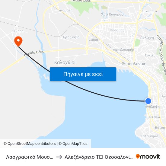 Λαογραφικό Μουσείο to Αλεξάνδρειο ΤΕΙ Θεσσαλονίκης map