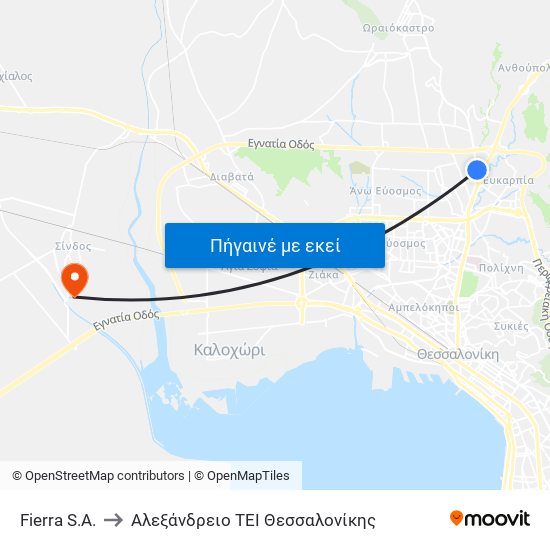 Fierra S.A. to Αλεξάνδρειο ΤΕΙ Θεσσαλονίκης map