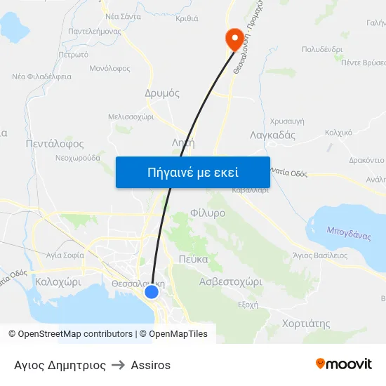 Αγιος Δημητριος to Assiros map