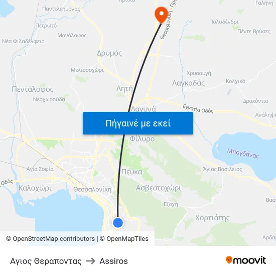 Αγιος Θεραποντας to Assiros map