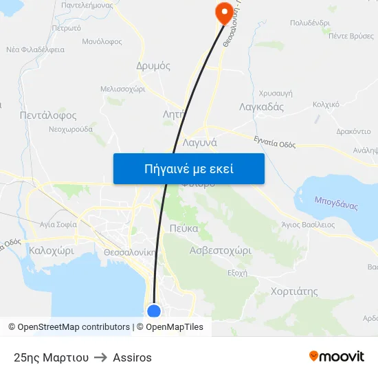 25ης Μαρτιου to Assiros map