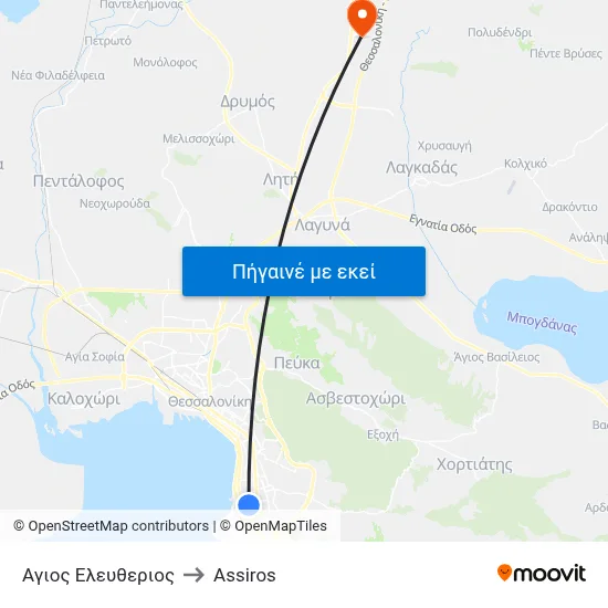 Αγιος Ελευθεριος to Assiros map