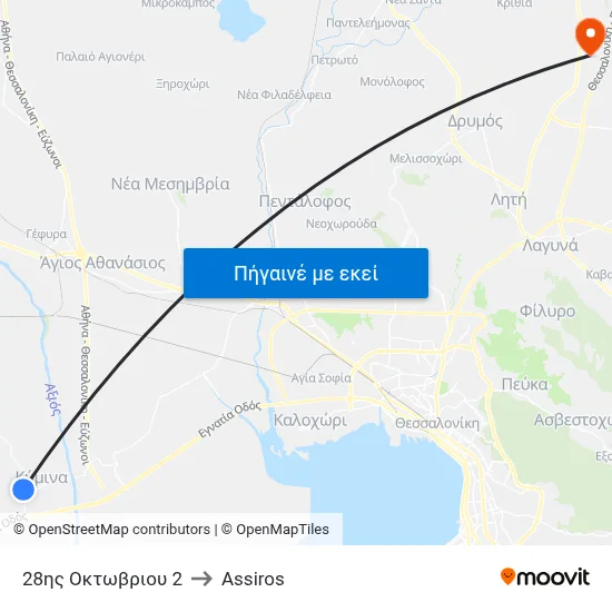28ης Οκτωβριου 2 to Assiros map