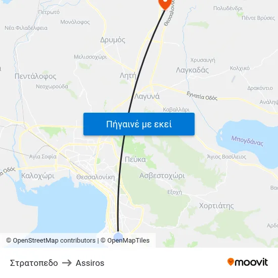 Στρατοπεδο to Assiros map