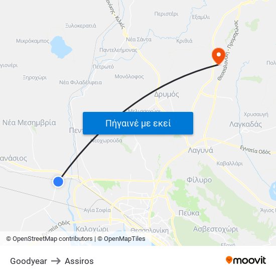 Goodyear to Assiros map