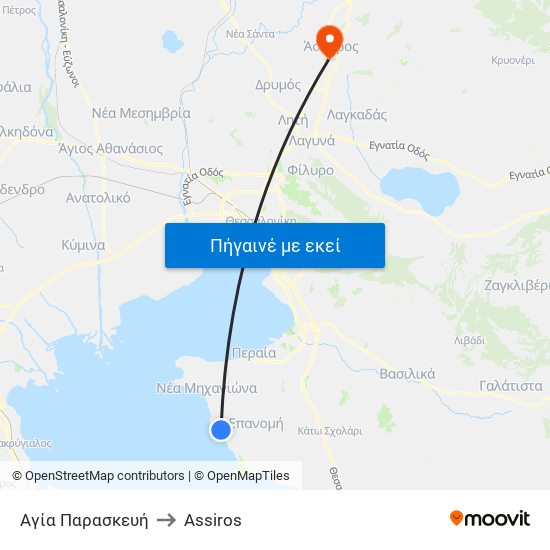 Αγία Παρασκευή to Assiros map