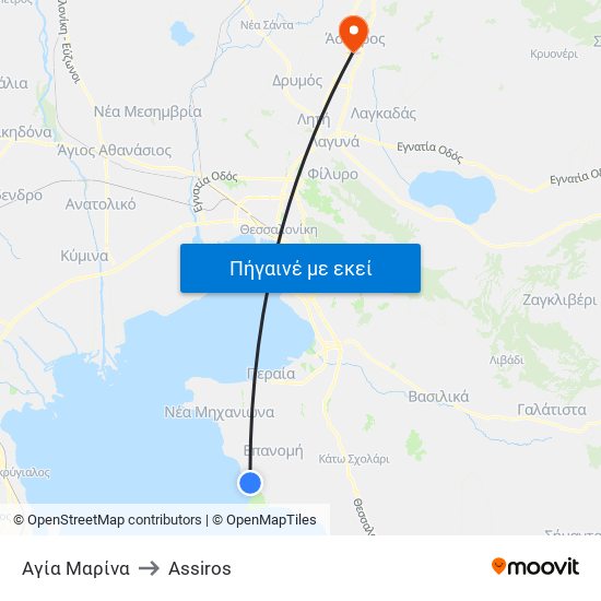 Αγία Μαρίνα to Assiros map