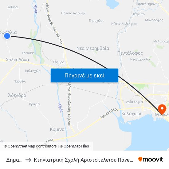 Δημαρχείο to Κτηνιατρική Σχολή Αριστοτέλειου Πανεπιστήμιου Θεσσαλονίκης map