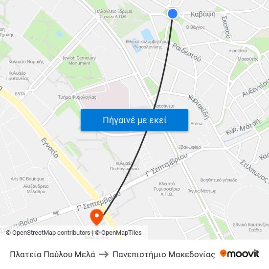 Πλατεία Παύλου Μελά to Πανεπιστήμιο Μακεδονίας map