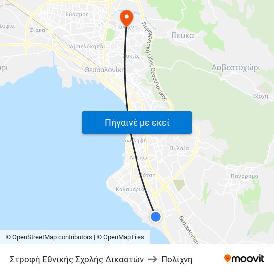 Στροφή Εθνικής Σχολής Δικαστών to Πολίχνη map