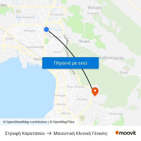 Στροφή Καρατάσου to Μαιευτική Κλινική Γένεσις map