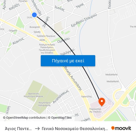 Άγιος Παντελεήμων to Γενικό Νοσοκομείο Θεσσαλονίκης Άγιος Παύλος map