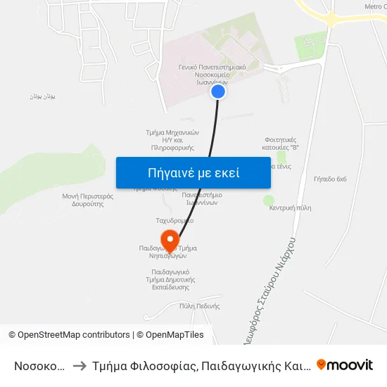 Πανεπιστημιακό Νοσοκομείο Δουρούτης to Τμήμα Φιλοσοφίας, Παιδαγωγικής Και Ψυχολογίας map