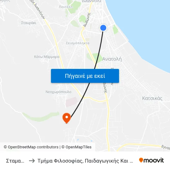 Σταματάκι to Τμήμα Φιλοσοφίας, Παιδαγωγικής Και Ψυχολογίας map