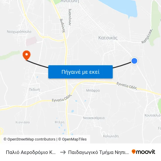 Παλιό Αεροδρόμιο Κατσικάς to Παιδαγωγικό Τμήμα Νηπιαγωγών map