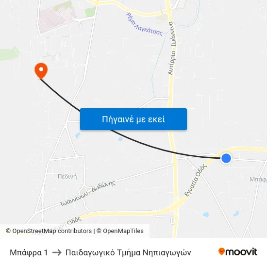 Μπάφρα 1 to Παιδαγωγικό Τμήμα Νηπιαγωγών map