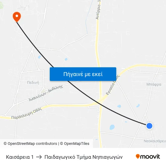 Καισάρεια 1 to Παιδαγωγικό Τμήμα Νηπιαγωγών map