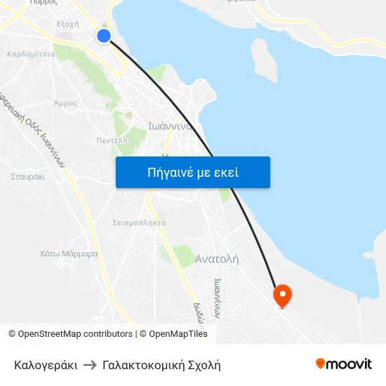 Καλογεράκι to Γαλακτοκομική Σχολή map