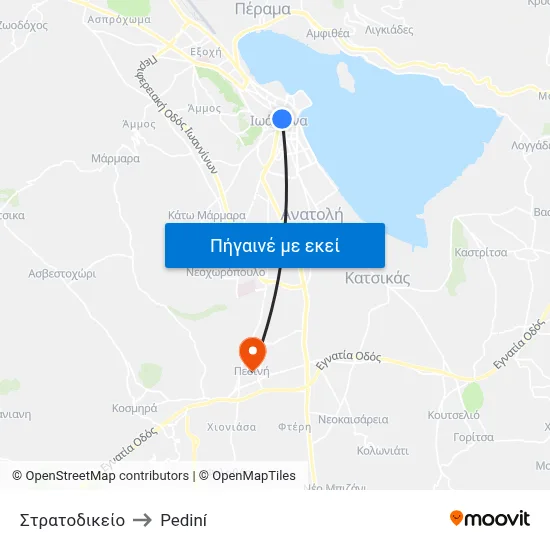 Στρατοδικείο to Pediní map