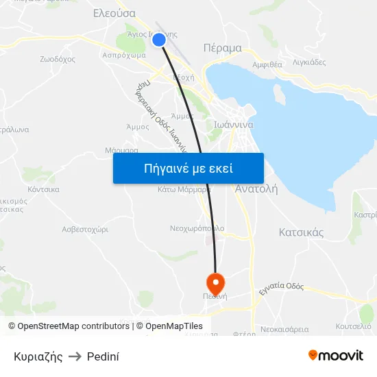 Κυριαζής to Pediní map
