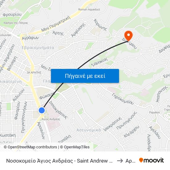 Νοσοκομείο Άγιος Ανδρέας - Saint Andrew Hospital to Αρόη map