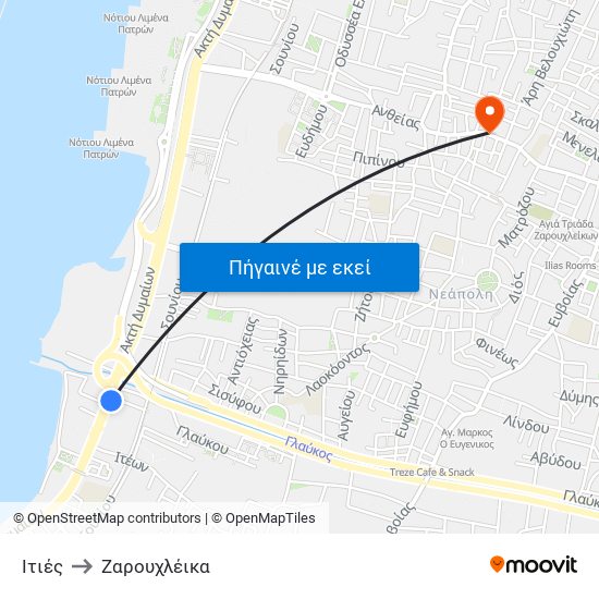 Ιτιές to Ζαρουχλέικα map