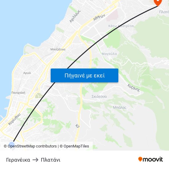 Γερανέικα to Πλατάνι map