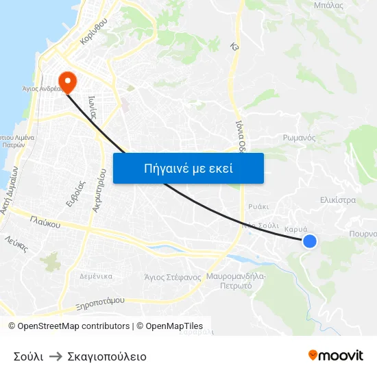 Σούλι to Σκαγιοπούλειο map