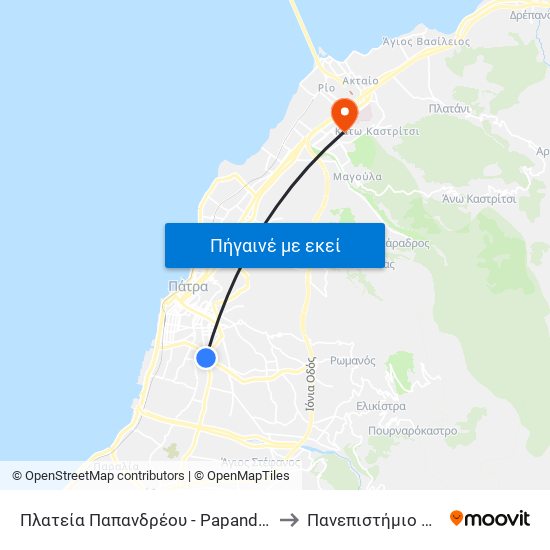 Πλατεία Παπανδρέου - Papandreou Square to Πανεπιστήμιο Πατρών map