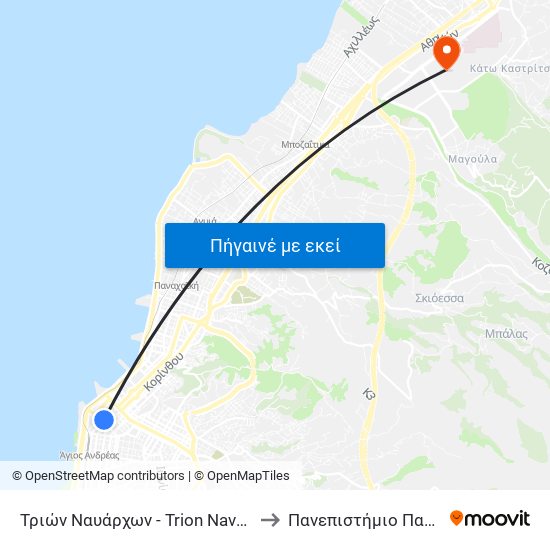 Τριών Ναυάρχων - Trion Navarchon to Πανεπιστήμιο Πατρών map