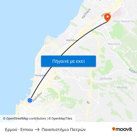 Ερμού - Ermou to Πανεπιστήμιο Πατρών map