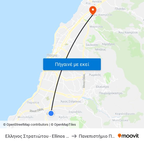 Έλληνος Στρατιώτου - Ellinos Stratiotou to Πανεπιστήμιο Πατρών map