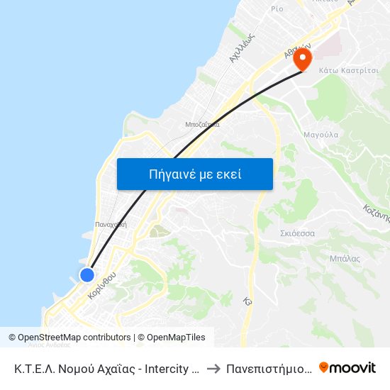 Κ.Τ.Ε.Λ. Νομού Αχαΐας - Intercity Buses Of Achaea to Πανεπιστήμιο Πατρών map