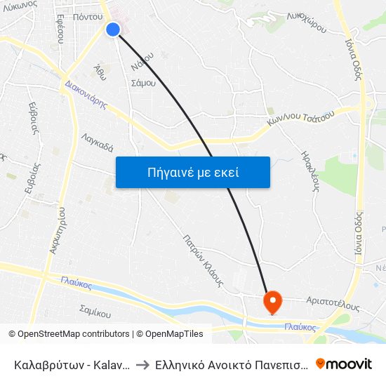 Καλαβρύτων - Kalavriton to Ελληνικό Ανοικτό Πανεπιστήμιο map