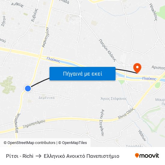 Ρίτσι - Richi to Ελληνικό Ανοικτό Πανεπιστήμιο map