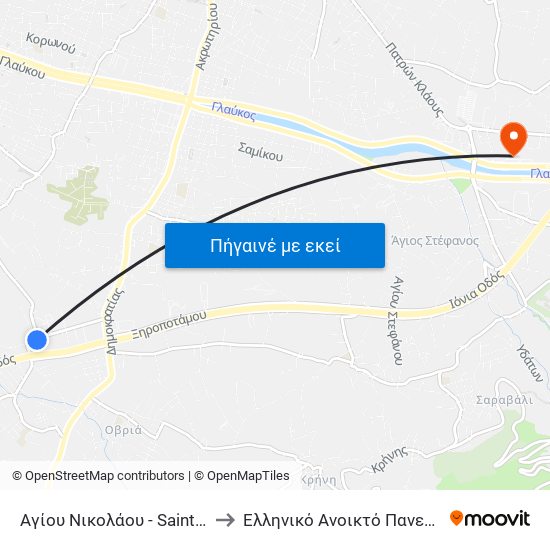 Αγίου Νικολάου - Saint Nicola's to Ελληνικό Ανοικτό Πανεπιστήμιο map
