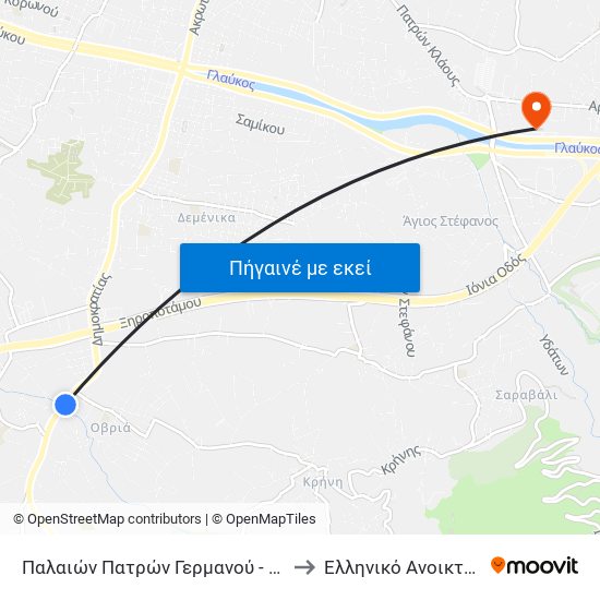 Παλαιών Πατρών Γερμανού - Palaion Patron Germanou to Ελληνικό Ανοικτό Πανεπιστήμιο map