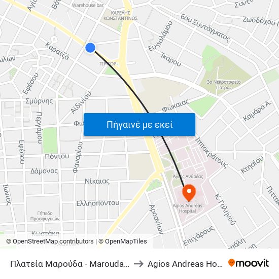 Πλατεία Μαρούδα - Marouda Square to Agios Andreas Hospital map