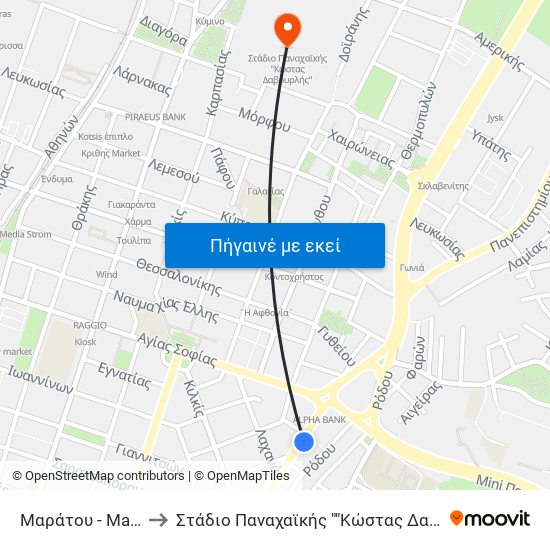 Μαράτου - Maratou to Στάδιο Παναχαϊκής ""Κώστας Δαβουρλής"" map