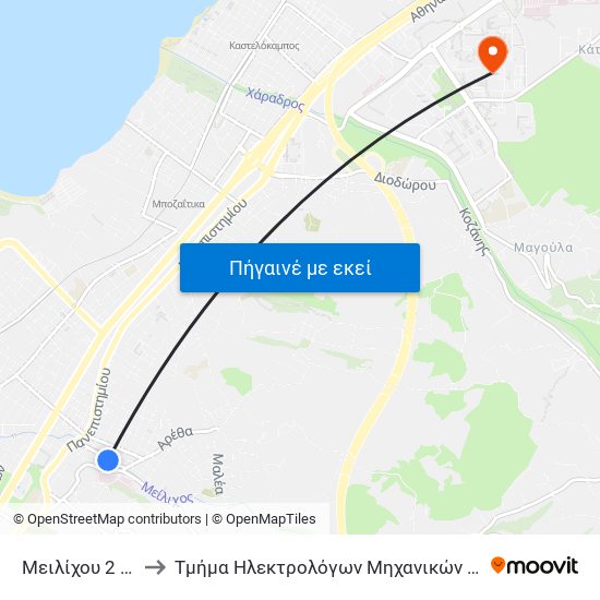 Μειλίχου 2 - Meilichou to Τμήμα Ηλεκτρολόγων Μηχανικών & Τεχνολογίας Υαγιστών map