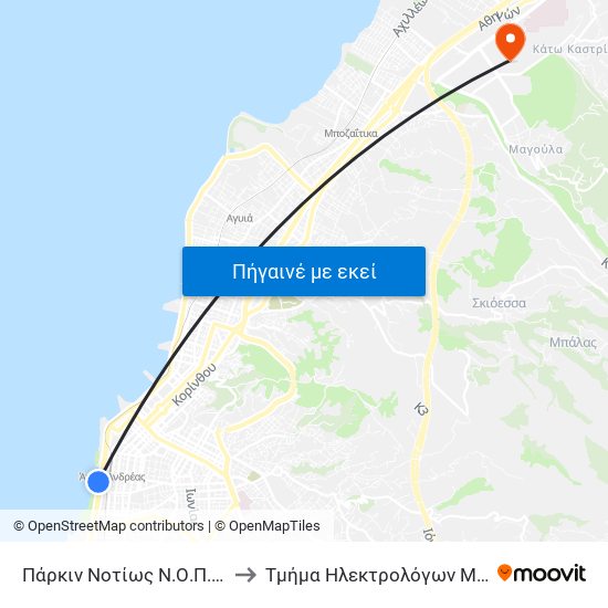 Πάρκιν Νοτίως Ν.Ο.Π.(Τέρμα) - Parking South Of N.O.P. to Τμήμα Ηλεκτρολόγων Μηχανικών & Τεχνολογίας Υαγιστών map